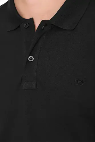 Erkak Qora Asosiy Tekis 100% Paxta Slim Fit Tor Kesimli Qisqa Yengli Polo Yoqali Futbolka - 5