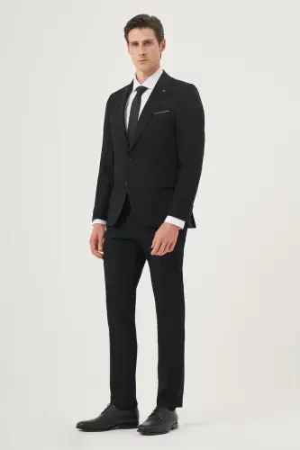 Erkak Qora Asosiy Tekis Slim Fit Tor Kesimli 6 Drop Kostyum - 3