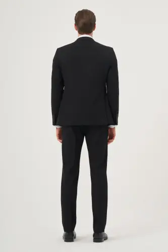Erkak Qora Asosiy Tekis Slim Fit Tor Kesimli 6 Drop Kostyum - 5