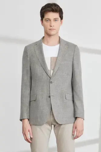 Erkak Qora-bej Comfort Fit Qulay Kesimli Mono Yoqali Naqshli Blazer Kurtka-Qora - 1