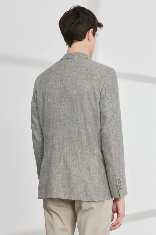 Erkak Qora-bej Comfort Fit Qulay Kesimli Mono Yoqali Naqshli Blazer Kurtka-Qora - 2