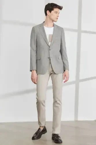 Erkak Qora-bej Comfort Fit Qulay Kesimli Mono Yoqali Naqshli Blazer Kurtka-Qora - 4