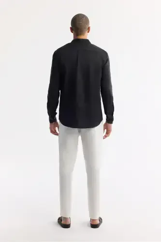 Erkak Qora Comfort Fit 100% Zig'ir Tugmali Yoqali Ko'ylak B002191-Qora - 4