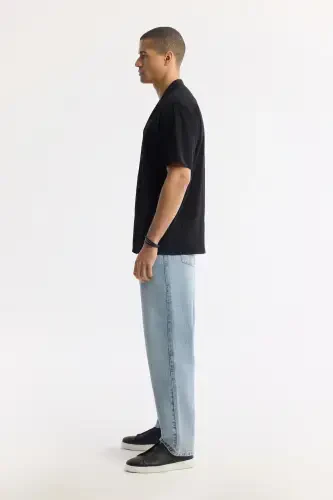 Erkak qora Comfort Fit Apash yoqali jakarli qisqa qol - 3