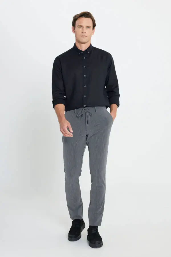 Erkak Qora Comfort Fit Keng Kesimli 100% Zig'ir Tugma - 2