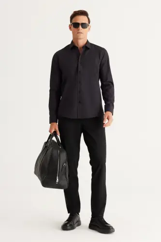 Erkak Qora Dazmollash Oson Non-Iron Slim Fit Tor Kesimli Klassik Yoqali Paxtali Ko'ylak - Qora - 2