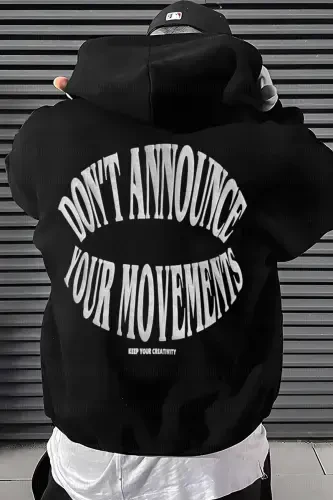 Erkak Qora Dont Announce Kapushonli Oversize 3 ipli Shardonli Salash Bol Kesim Hoodie Sweatshirt - Qora - MILLIONAIRE (1)