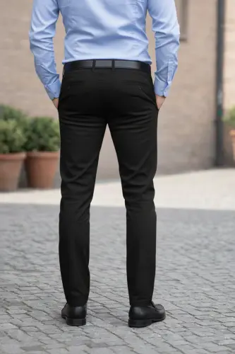 Erkak qora gabardin paxtalik slim fit stretch chino shim - qora - 3