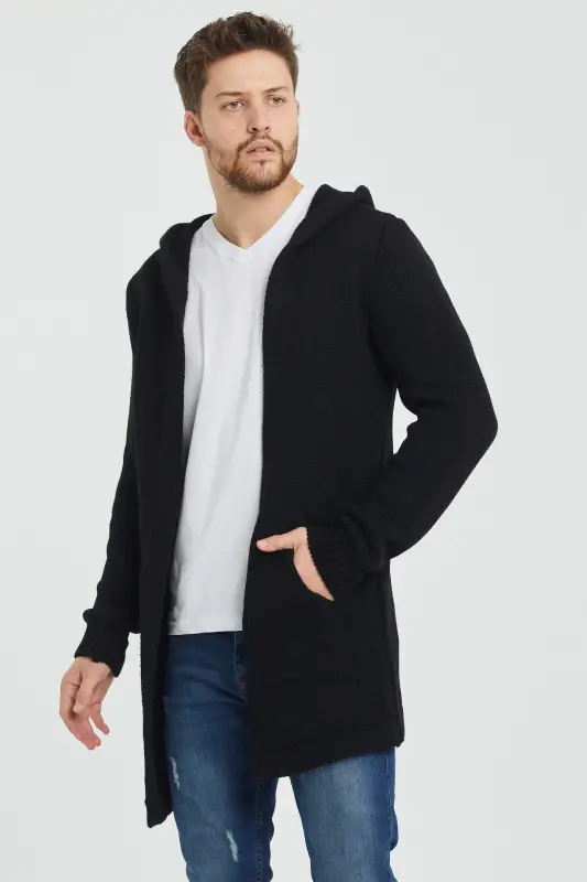 Erkak qora naqshli trikotaj kardigan - Hrk8085r03s-Qora - 1