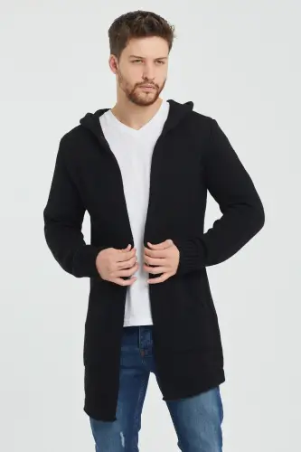 Erkak qora naqshli trikotaj kardigan - Hrk8085r03s-Qora - 4
