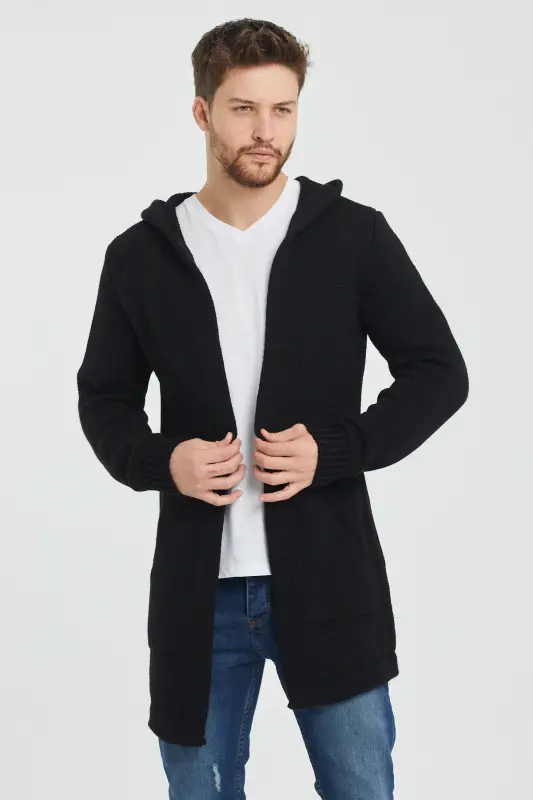 Erkak qora naqshli trikotaj kardigan - Hrk8085r03s-Qora - 4