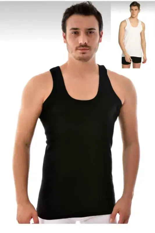 Erkak Qora Oq Mayka 6 dona Paket Paxta Tut0101-SARI - 1