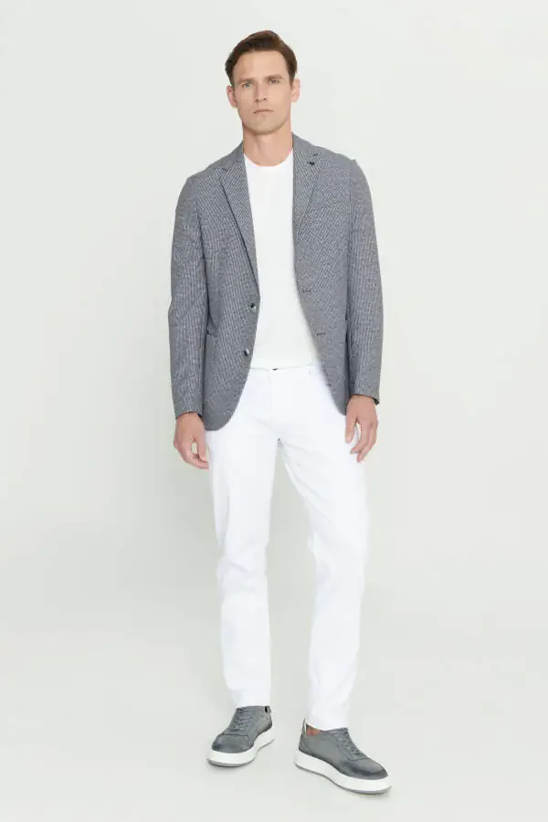 Erkak Qora-Oq Slim Fit Tor Kesimli Mono Yoqali Naqsh - 2