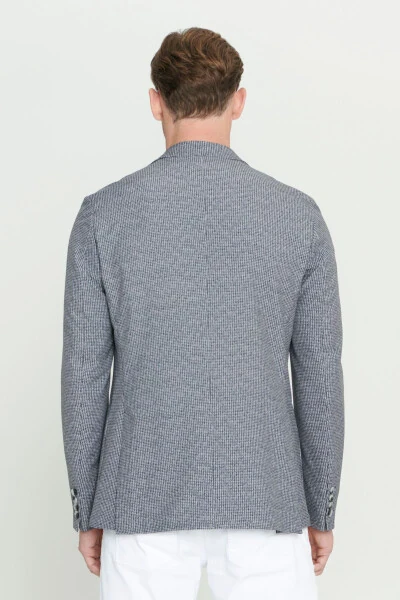 Erkak Qora-Oq Slim Fit Tor Kesimli Mono Yoqali Naqsh - 6