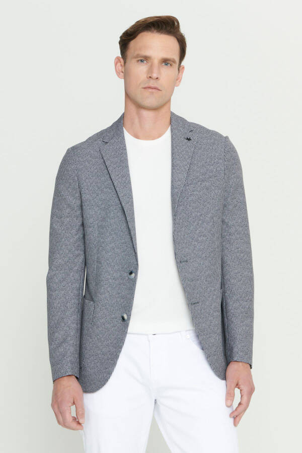 Erkak Qora-Oq Slim Fit Tor Kesimli Mono Yoqali Naqsh - 1