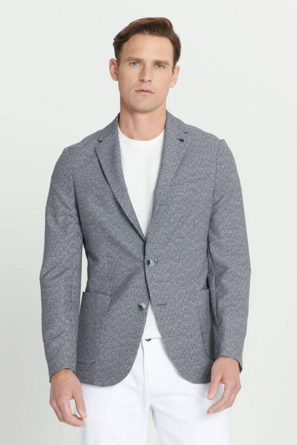Erkak Qora-Oq Slim Fit Tor Kesimli Mono Yoqali Naqsh - 3
