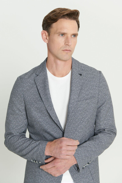 Erkak Qora-Oq Slim Fit Tor Kesimli Mono Yoqali Naqsh - 4