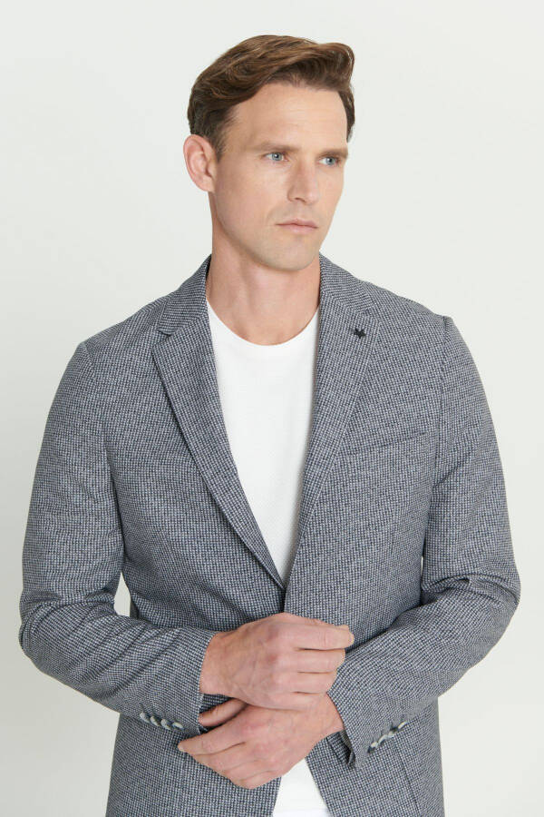 Erkak Qora-Oq Slim Fit Tor Kesimli Mono Yoqali Naqsh - 4