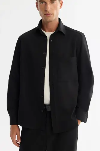 Erkak Qora Oson Dazmollanadigan Klassik Yoqali Ko'ylak - 3