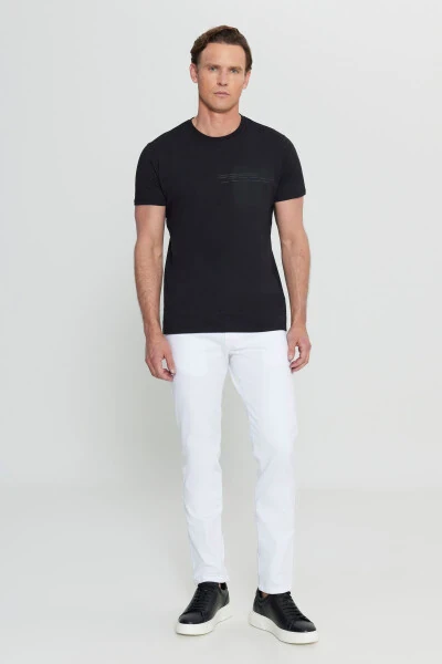 Erkak Qora Paxta Slim Fit Tor Kesimli Bosmali Velosiped Yoqali Elastik Futbolka - ALTINYILDIZ CLASSICS (1)