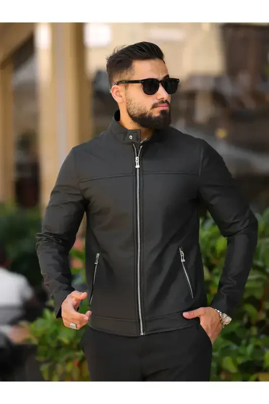 ERKAK QORA PREMIUM Teri KURTKA - QORA RYN CHIT - 2