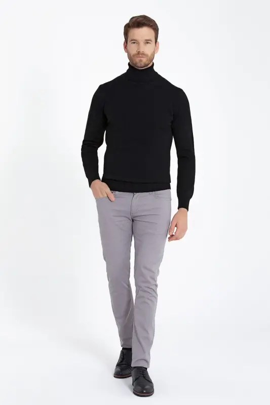 Erkak Qora Regular Fit Balıqchi Yoqa Triko Kazak-S - 2