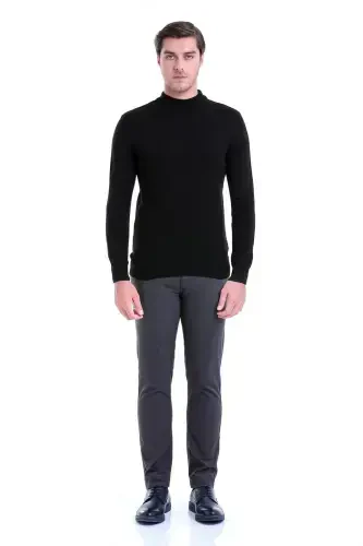 Erkak Qora Regular Fit Tekis Yarim Balıkçı Yoqalı Triko - 3