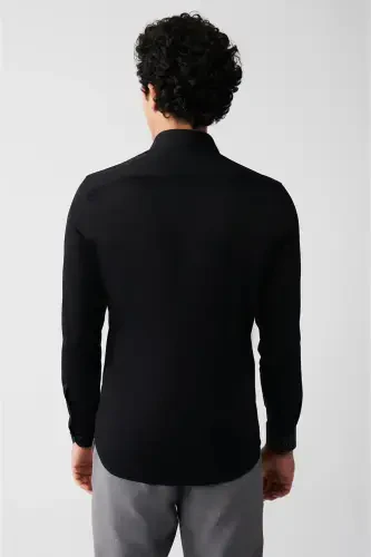 Erkak Qora Slim Fit 100% Paxta Klassik Yoqa Atlas Ko'ylak B002002-Qora - 4