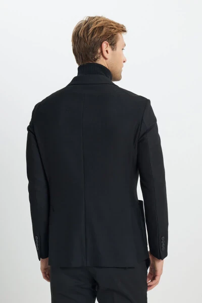 Erkak Qora Slim Fit Tor Kesilgan Qaldirg'och Yoqali Diag - 6