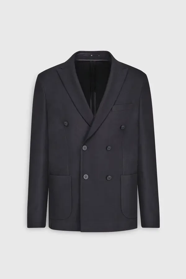 Erkak Qora Slim Fit Tor Kesilgan Qaldirg'och Yoqali Diag - 7