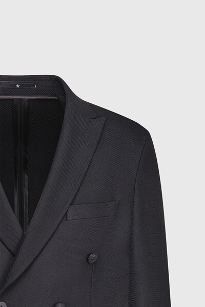 Erkak Qora Slim Fit Tor Kesilgan Qaldirg'och Yoqali Diag - 8