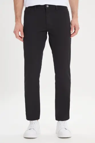 Erkak Qora Slim Fit Tor Kesimli 5 Cho'ntak Armürlangan Elastik Shim - Qora - 1