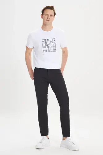 Erkak Qora Slim Fit Tor Kesimli 5 Cho'ntak Armürlangan Elastik Shim - Qora - 5