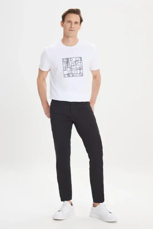 Erkak Qora Slim Fit Tor Kesimli 5 Cho'ntak Armürlangan Elastik Shim - Qora - 5