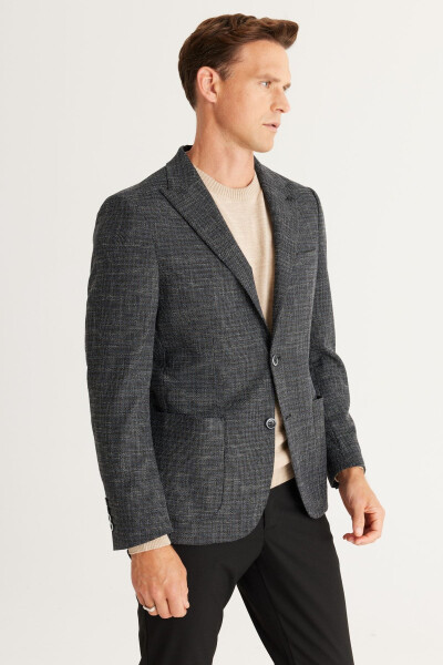 Erkak Qora Slim Fit Tor Kesimli Qaldirg'och Yoqali Paxta - 8