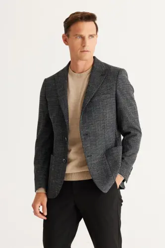Erkak Qora Slim Fit Tor Kesimli Qaldirg'och Yoqali Paxta - 2
