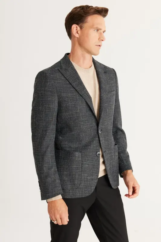 Erkak Qora Slim Fit Tor Kesimli Qaldirg'och Yoqali Paxta - 3
