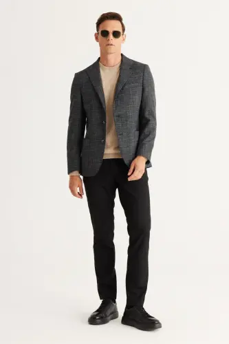 Erkak Qora Slim Fit Tor Kesimli Qaldirg'och Yoqali Paxta - 5