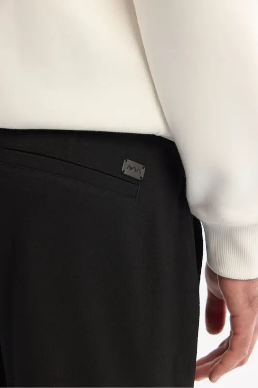 Erkak Qora Slim Fit Yon tomoni Rezinkali Gofrirovka qilingan Chino P - 5