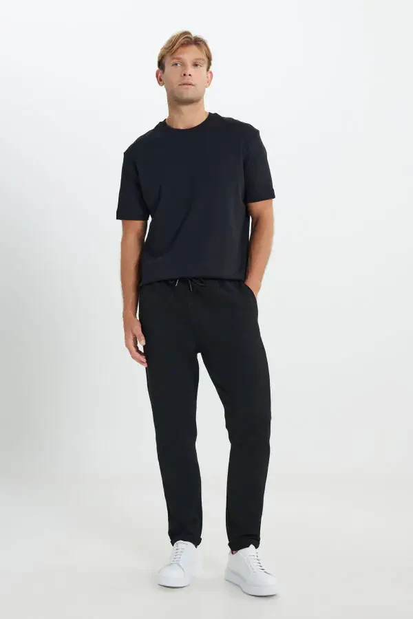 Erkak Qora Standart Fit Oddiy Kesimli Cho'ntakli Elastik Trikotaj Shim - 2