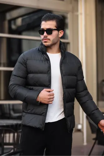 Erkak Qora Suv Va Shamol O'tkazmaydigan Qishki Shishirilgan Kurtka & Palto & Parka - 105-Qora 