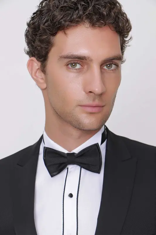 Erkak Qora Tayga Kapalak Galstuk Kamar Ceromonia Kuyov Libosi-Qora - 6