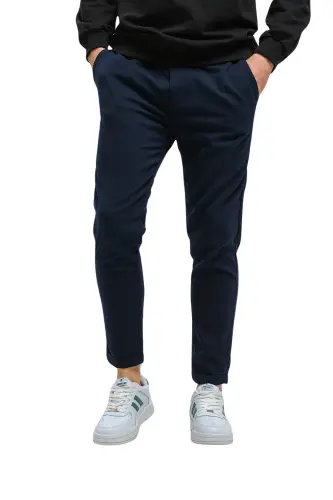 Erkak Qulay Qolip Beli Rezinkali Moslashuvchan Qulay To'quv Mato Slim Fit Shim - KO'K - BAYBAYAN (1)