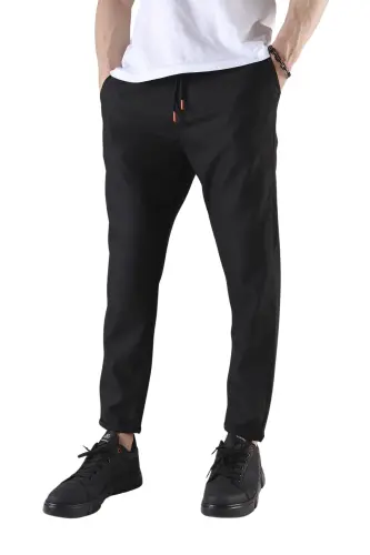 Erkak Qulay Qolip Beli Rezinkali Moslashuvchan Qulay To'quv Mato Slim Fit Shim - QORA - BAYBAYAN (1)