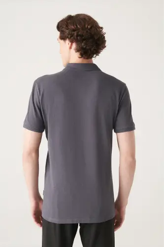 Erkak Regular Fit Antratsit 3 Tugmali 100% Misr Paxtasi Polo Yoqa T-Shirt B001027-Antratsit - 3