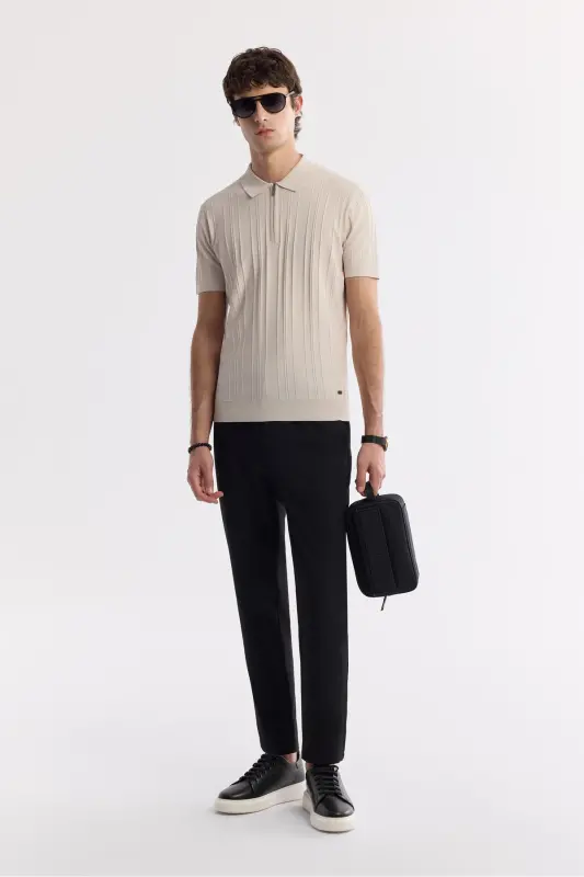 Erkak Regular Fit Bej Polo Yoqali Rayon Triko T-Shirt A51Y5046-Bej - 8