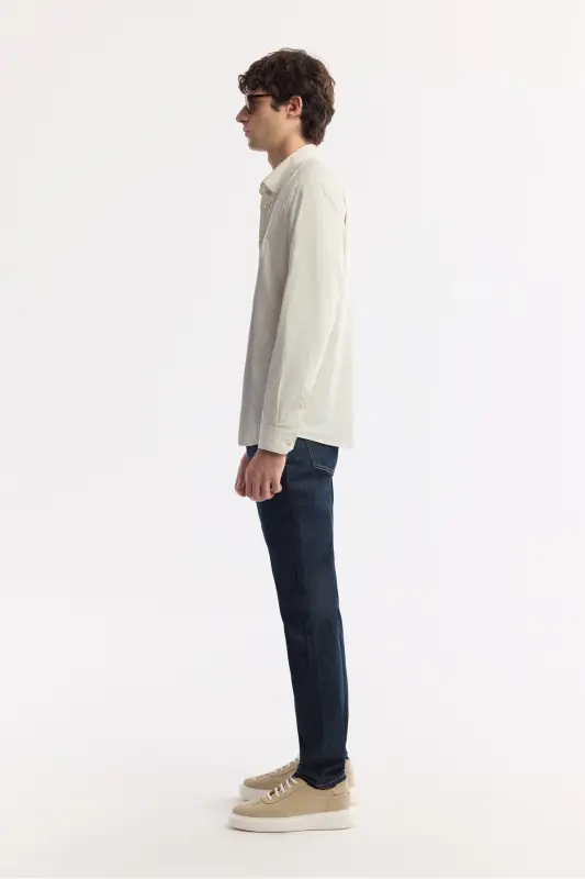 Erkak Regular Fit Bej Tugmali Yoqa 100% Paxta Oxford Basic Ko'ylak B002034-Bej - 5