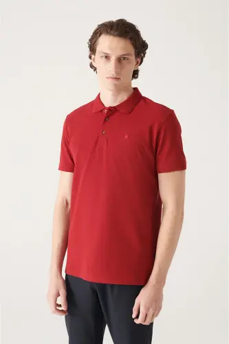 Erkak Regular Fit Bordo 3 Tugmali %100 Misr Paxtasi Polo Yoqa T-Shirt B001027-Bordo 