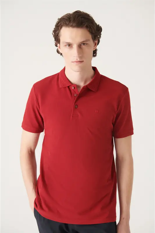 Erkak Regular Fit Bordo 3 Tugmali %100 Misr Paxtasi Polo Yoqa T-Shirt B001027-Bordo - 3
