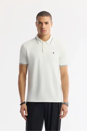 Erkak Regular Fit Ekru Polo Yoqali Bi-Stretch Futbolka A51Y1000 - 1
